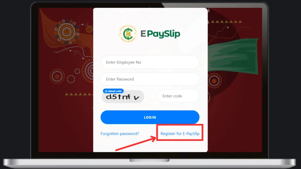 Click register for EPayslip